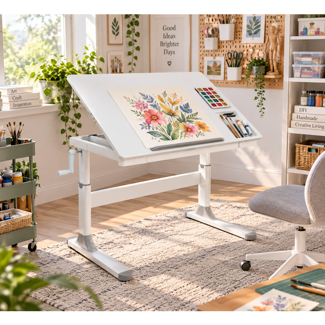 PrimeCables Cab PC 08391 Ergonomic Desk For Kids Multifunctional Manual Ergo Desk White