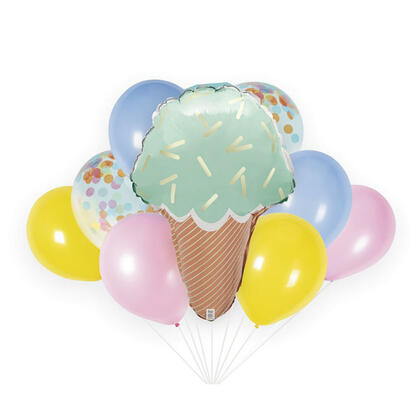 Pastel Ice Cream Foil Latex and Confetti Filled Balloon Bouquet