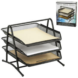 Merangue® Stackable 3-Tier Black Wire Mesh Document Tray, Letter Size