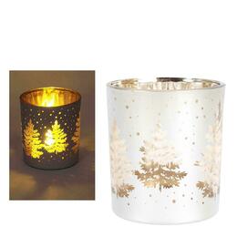 fb452 No Brand LVC 31182 Christmas Party Supplies Deco L Xmas Tree Laser Etched Mercury Glass CandleHolder