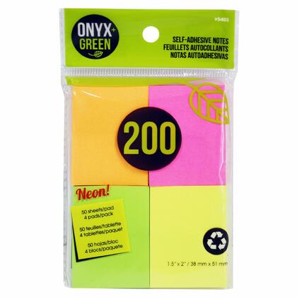 Onyx & Green® Eco-Friendly Sticky Notes, Assorted Neon Colors, 1.5″ x 2 ...