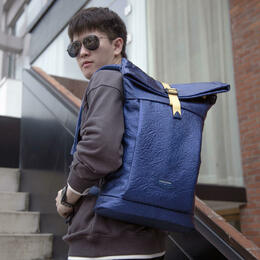 Roll Top 15in Laptop Backpack for Men & Women Travel Casual Rucksack - Blue