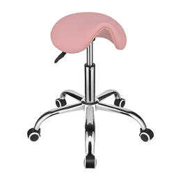 PU Leather Height Adjustable Ergonomic Rolling Saddle Stool with Wheels - Moustache® - Pink