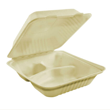 Table Accents 3 Compartment Compostable Bagasse Clamshell Containers, 200/Box - Dorfin