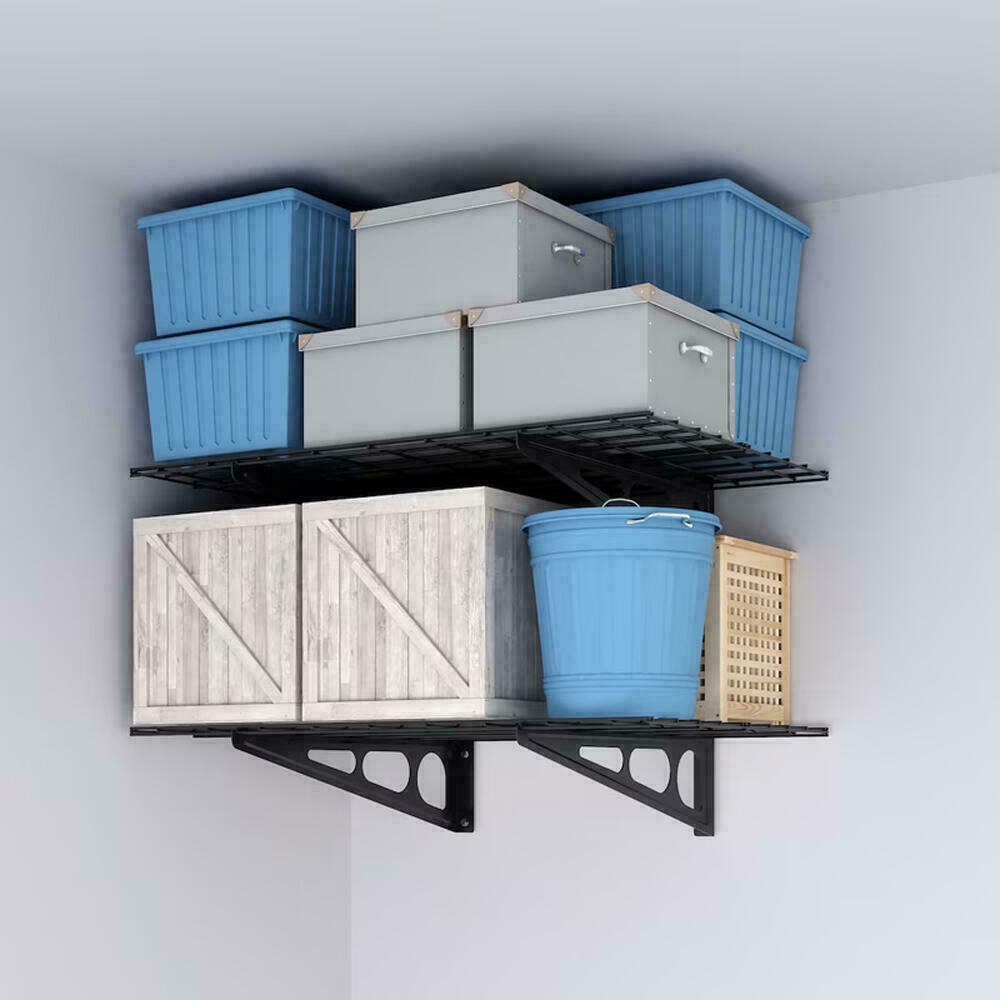 FLEXIMOUNTS 2-Pack Garage Shelving - 2x6ft Wall Mounted Storage Racks, 800 Lb Capacity, Black