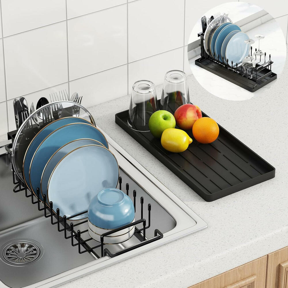 Dish Rack Expandable Small Sink Dish Drying Rack with Silicone