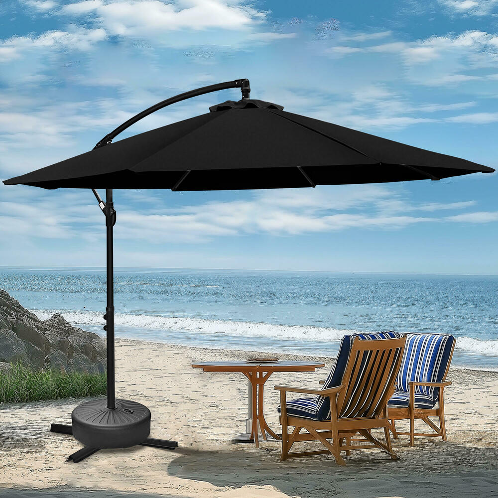 10Ft Patio Umbrella Outdoor Banana Shape Sunshade with Cross Base - Yardlab 10Ft Patio Umbrella Outdoor Banana Shape Sunshade with Cross Base - Yardlab