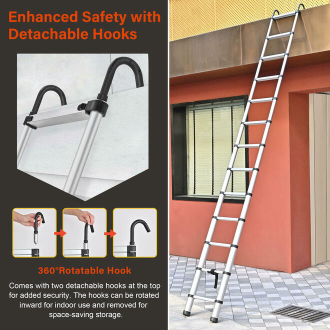 Dajianglx 15.5FT Telescoping Ladder - Aluminum Extension Ladder With Stabilizers & 330lb Capacity