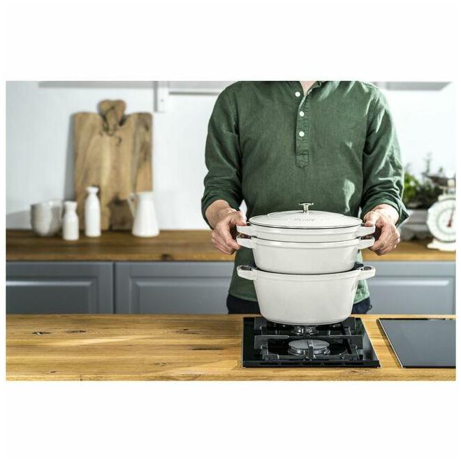 STAUB Stackable Set 24CM Medium 4 Piece Set, Cast Iron, 3 Colors