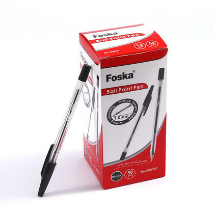 Sleek Clear Ballpoint Pen Medium Point (1.0mm) for Schools, Offices, 50pcs/box - Foska