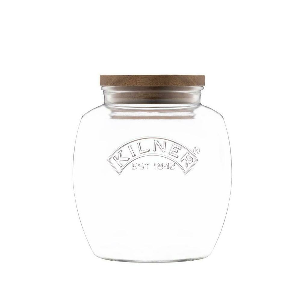 Glass Push-Top Storage Jar with Wood Lid, 2L - Kilner