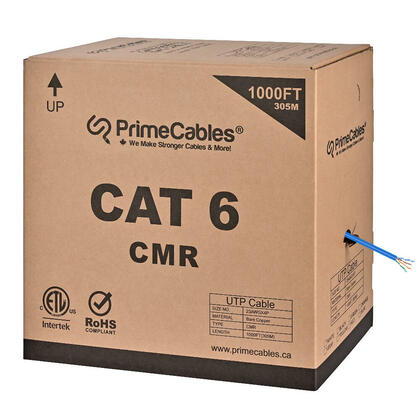 CAT6 23AWG UTP CMR Splineless ETL Certified 100% Bare Copper 550MHz 10G - 1000FT- PrimeCables®