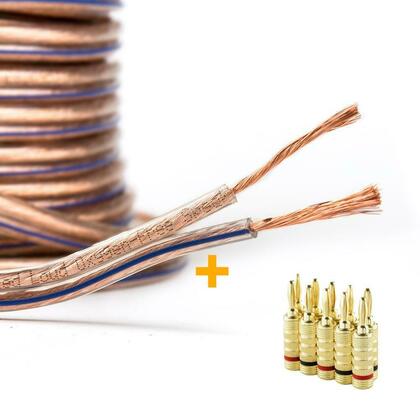 50ft Speaker Wire 14AWG Enhanced Loud Oxygen-Free Copper + 5 PAIRS Banana Plugs (Combo)-PrimeCables®