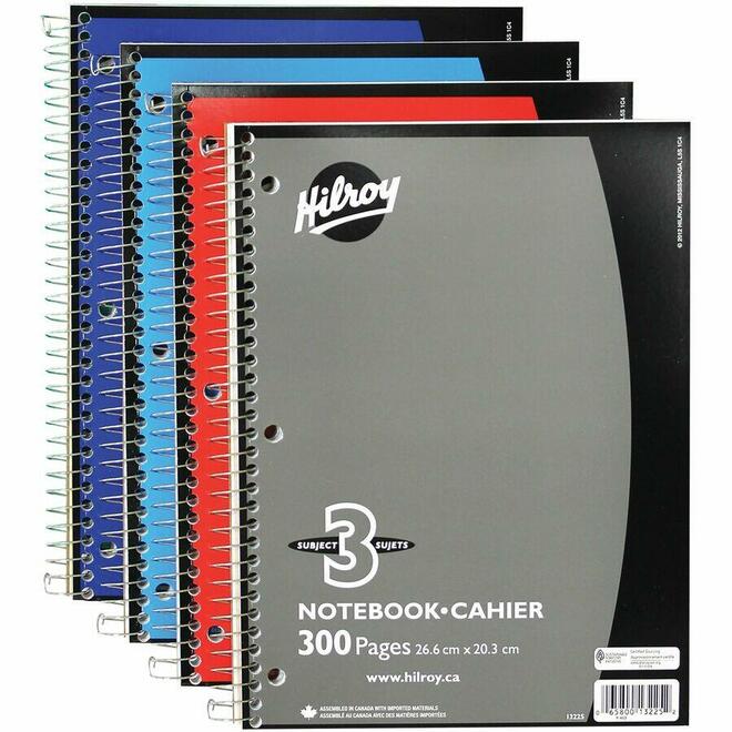 Hilroy 740 13 225 Notebooks Loose Leaf Sheets Hilroy 3 Subject Notebook 10 5 x 8 Assorted 300 Pages 3 Hole Punched