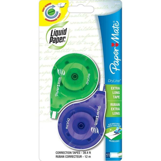 PAPERMATE n 840 6137206 Erasers Correction PaperMate Liquid Paper Dryline Correction Tape Package of 2 787754