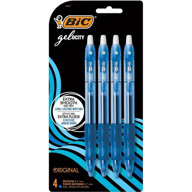 BiC 140 RLCP41BE Ballpoint Pens Gel Pens BiC Gelocity Retractable Rollerball Pens 0 7 mm Medium Point 4 Pack