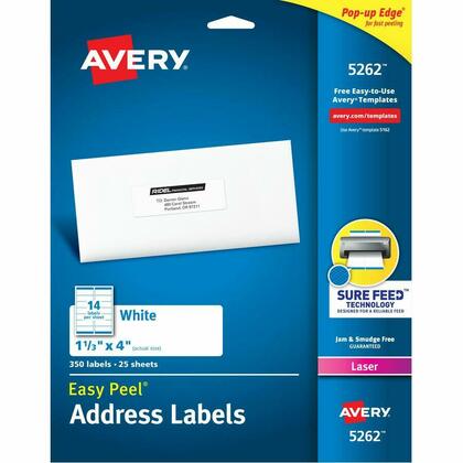 Avery® Étiquettes d'adresse Easy Peel, blanches, laser - 4" x 1-1/3"