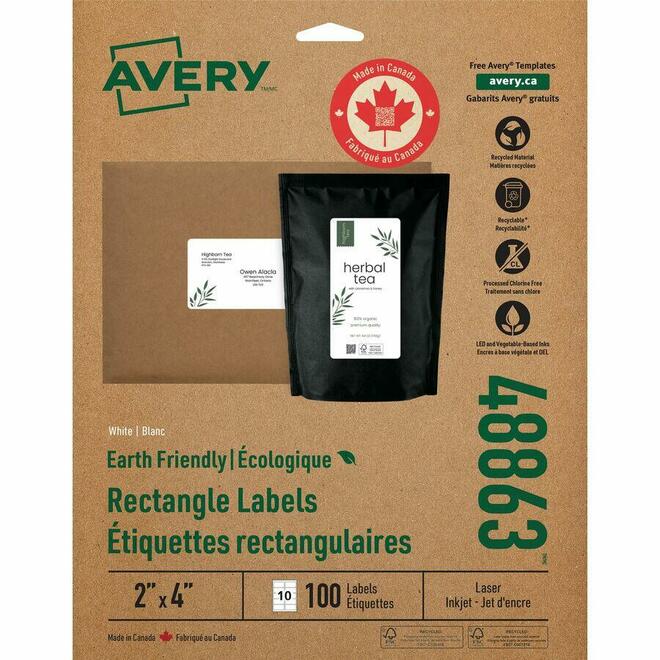 Avery 099 48863 Mailing Shipping Labels Avery EcoFriendly White Mailing Labels 4 x 2 100 Package of 10 sheets