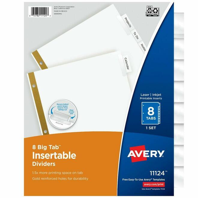 n 099 11124 Dividers Avery Big Tab Storage Dividers of 8 1 2 x 11 50 Bigger and Printable 5 Tabs 8 Tabs