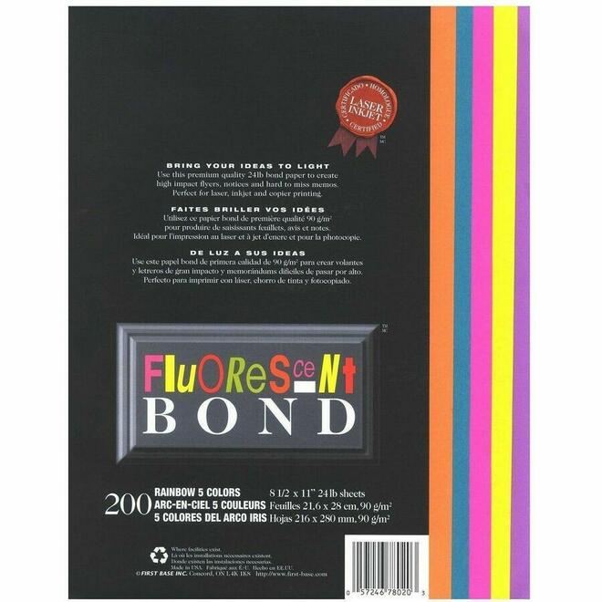 Fluorescent Bond 437 78120 Copy Multiuse Paper Fluorescent Bond Rainbow Paper 24lbs 8 5 x 11