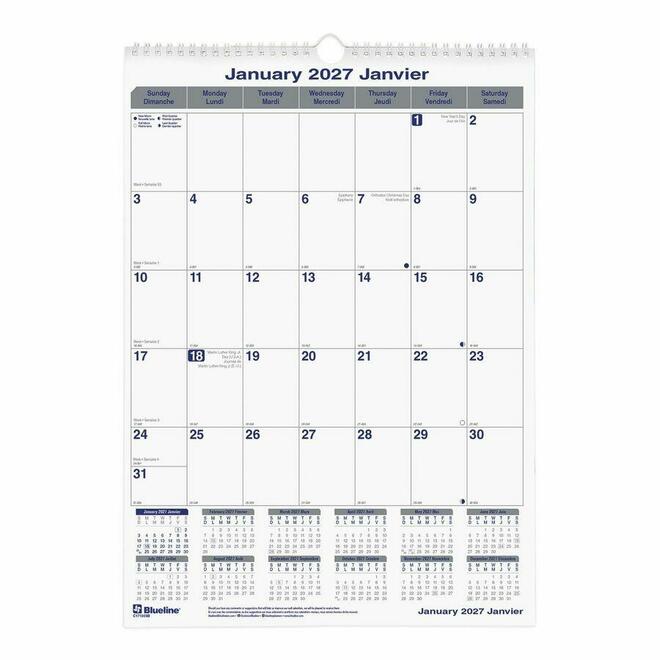 Blueline 335 C171303B Diaries and Planners Blueline Net Zero Carbon Wall Calendar 2017 12 x 17 Bilingual