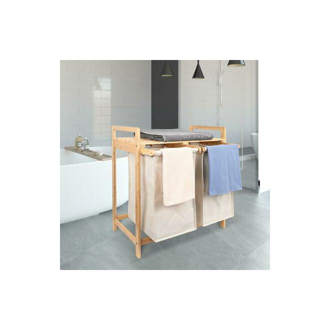 SortWise SW NB 15 Laundry Storage Bamboo Laundry Hamper Sorter Basket With Storage Shelf Large Size Organizer SortWise