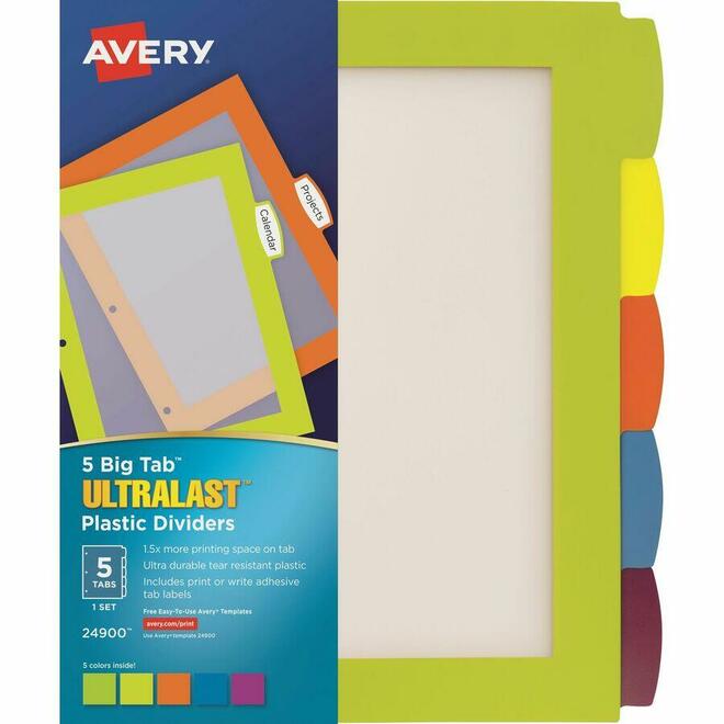 Avery n 099 24900 Dividers Avery Big Tab UltraLast Plastic Dividers 8 5 x 11 5 Tabs Set Multicolour
