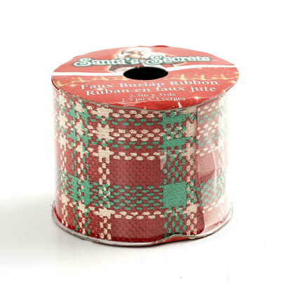 Ruban de Artisanale de Noël en Similicuir à Imprimé Festif, 2.5 "x 3 Verges, 1 Pc/Paquet - Rouge