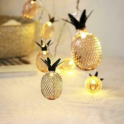 Guirlande lumineuse à l'ananas rose en filet métallique, 10 lumières, 5 pieds
