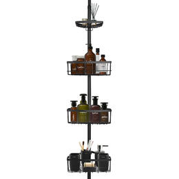 SortWise SW IRN 015 Hooks Wall Mount Adjustable Bathroom Shower Storage Constant Tension Corner Pole Caddy with 4 Baskets Sor