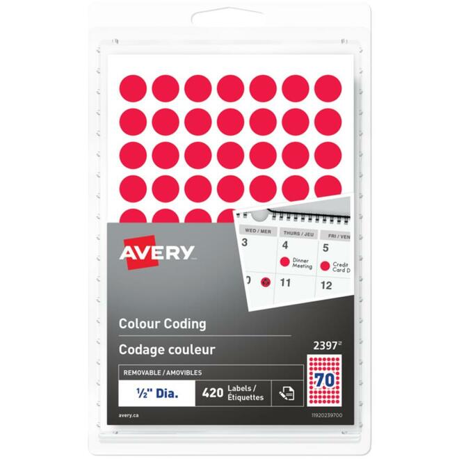 Avery 099 2348 Printing Accessories Avery Laser Inkjet Removable Colour Coding Labels for Printing or Writing New