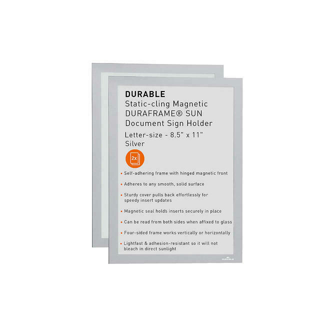 Durable 400023 Sign Holders Display DURAFRAME Static Cling Magnetic Sun Document Sign Holder Letter Size 8 1 2 x 11 Silver