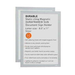 Durable 400023 Sign Holders Display DURAFRAME Static Cling Magnetic Sun Document Sign Holder Letter Size 8 1 2 x 11 Silver