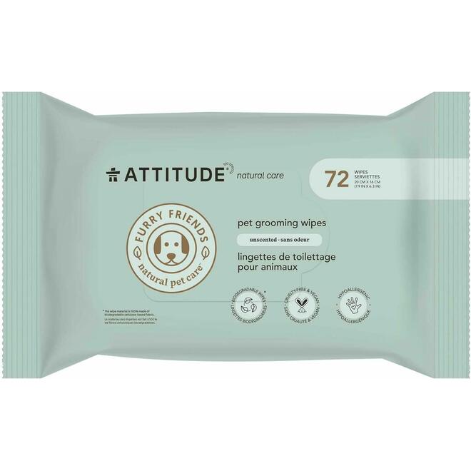 attitude LVTH 81160 Attitude Deodorising Bath Wipes Pet Grooming Wipes Unscented ATTITUDE