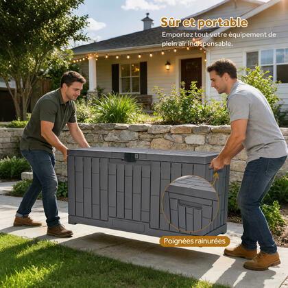 Coffre de rangement extérieur 60 gallons avec couvercle verrouillable et poignées latérales -Yardlab