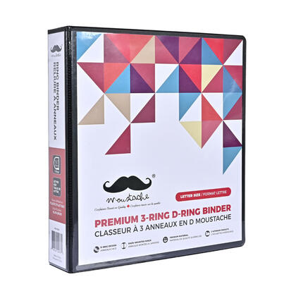 Reliure à anneaux en D 1-1/2 ", 3 anneaux, Taille de la lettre, noir - Moustache®