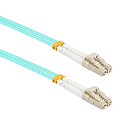 Câble fibre optique OM4 multimode, LC/LC UPC, duplex, gaine LSZH 3mm, Aqua - PrimeCables®