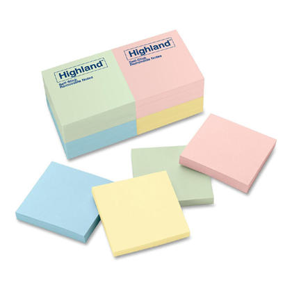 3M Highland™ Self-Sticking Notepads, 12/Pack, Assorted Colors 713941