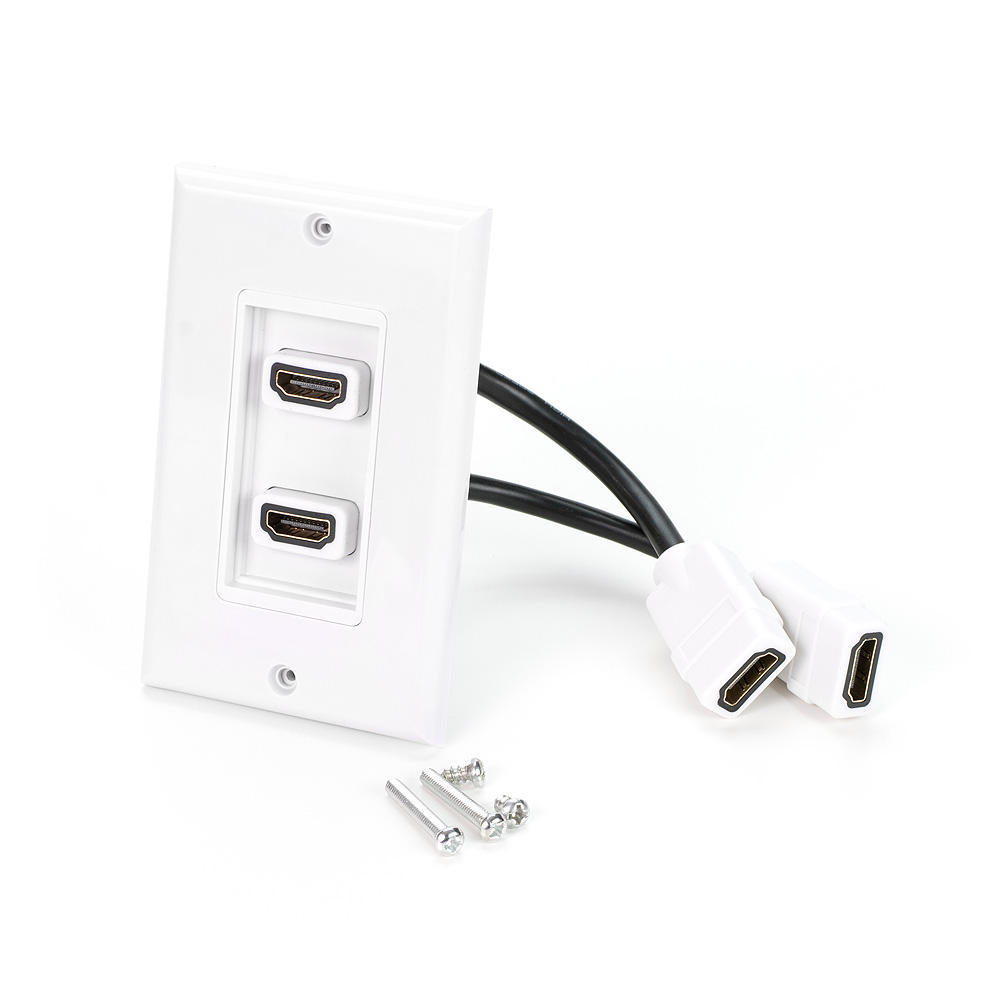 Dual Ports HDMI Wall Plate with 4 Inch Builtin Flexible HDMI Extension, White PrimeCables®