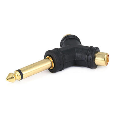 6.35mm (1/4 inch) TS Mono Plug to 2x RCA Jack Splitter Adapter, Gold Plated (Y type) - Monoprice®