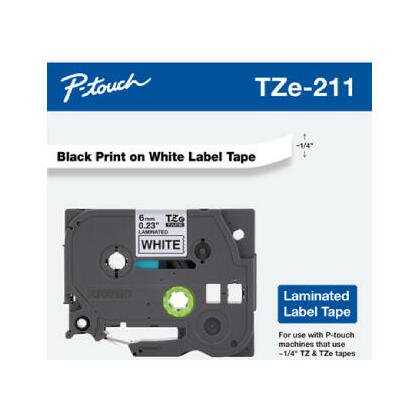 Brother TZe-211G Original Label Tape, 6mm (0.23"), Black on White