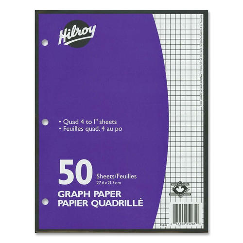 Hilroy® Quad 4 to 1" Quad ruled Loose Leaf Graph Paper, 10.87" x 8.37