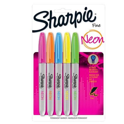 Sharpie® Neon Fine Point Permanent Markers, 5 Colored Ink Markers, 5/pack (1860443)
