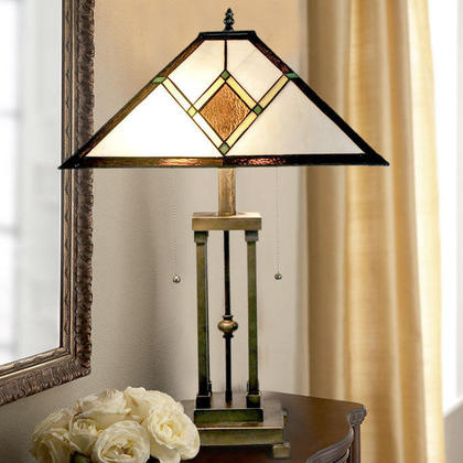 Tiffany Glass Shade Bronze Base 2 Lights Table Lamp 