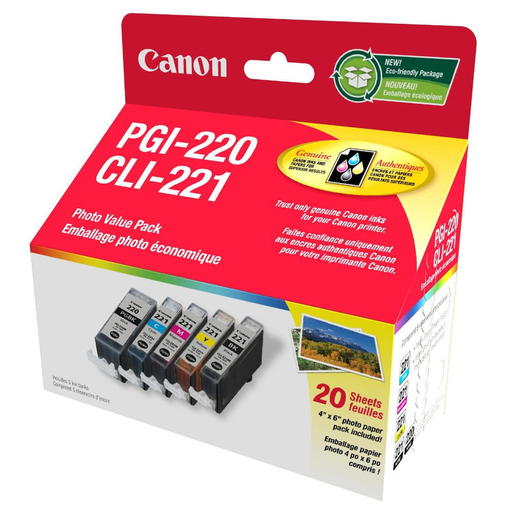 Canon 2945B007 Original PGI220 Black and CLI221 BK/C/M/Y Ink Cartridge Photo Value Pack