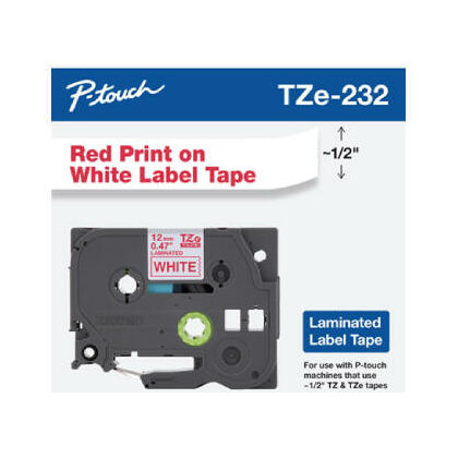 Brother TZe232G Bande d'étiquette originale,12mm(0,47"),rouge sur blanc,ruban pour P-Touch 8m-26,2ft