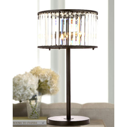 Crystal Drum Shade Black Iron 3 Lights Table Lamp