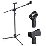 GZA 00222 Remote Controls Microphone Stand with Dual 360 Rotating Mic Clip Foldable Tripod