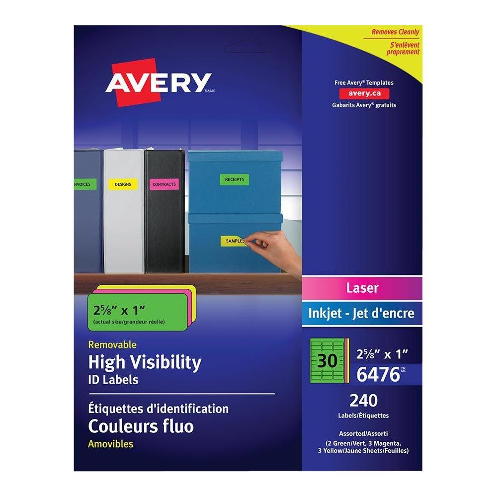 Avery® 6476 Laser/Inkjet Removable ID Multipurpose Labels, 25/8“ x 1