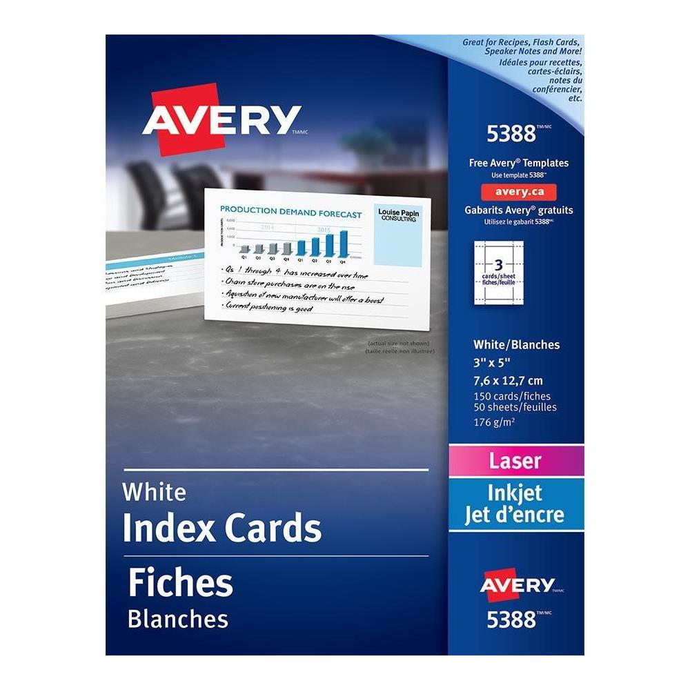 Avery Printable Index Card - For Laser Print - 3" (76.2 mm) x 5" (127 ...